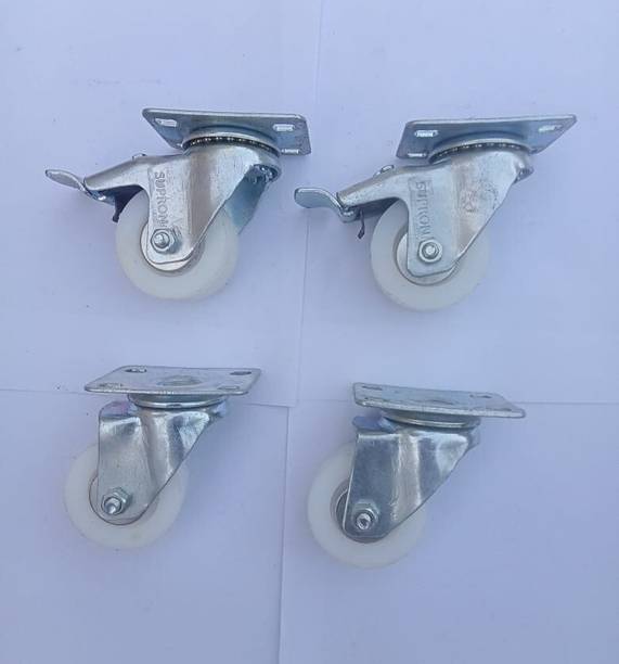 castersman 2" PT Caster White Wheel Heavy Duty Caster 4 pic (2 Brakes & 2 Without Brakes) Appliance Furniture Caster