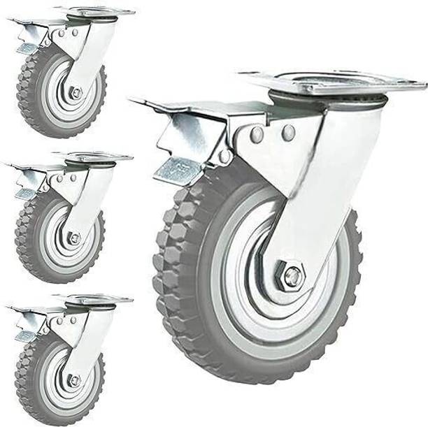 PACIFICMOVERS 5 Inch 360 Degree PU Swivel Caster Wheels | Heavy Duty Locking Braking and Locking Furniture Caster