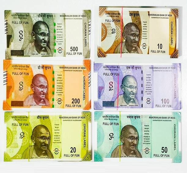4GX Combo (9 Each x 6=54 Nakli Note) Playing Children Currency Fun Paper Kids churan wale Note (All New Note-10,20,50,100,200,500 ) Gag Toy
