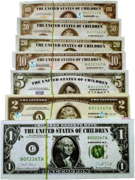 Mallexo US Dollar Money Toys for Kids 300pc Coupons 6 Design Doller Dummy Currency Notes Dollar Money Note Gag Toy