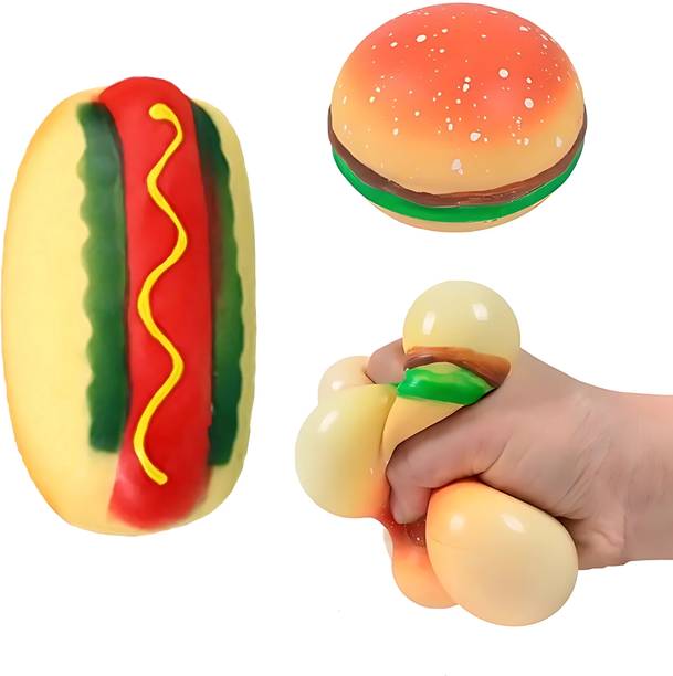 Aganta Decompress and Stress Stretch hotdog and hamburger toy for kids and adults. HAMBURGER and hotdog Gag Toy