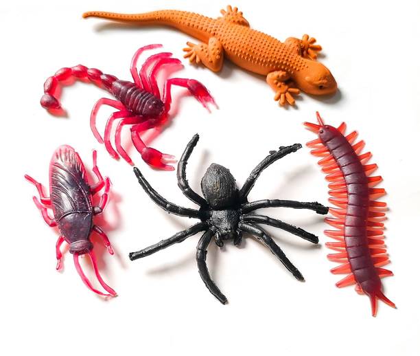 4GX Pack of 5 Halloween Fake Insects Trick Toys Practical Jokes and Prank Trick Toys Lizard, Cockroach, Spider, Kankhajura and Scorpion Real Looking Gag Toy