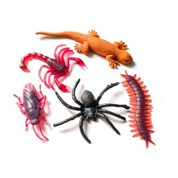 4GX Pack of 5 Halloween Fake Insects Trick Toys Practical Jokes and Prank Trick Toys Lizard, Cockroach, Spider, Kankhajura and Scorpion Real Looking Gag Toy
