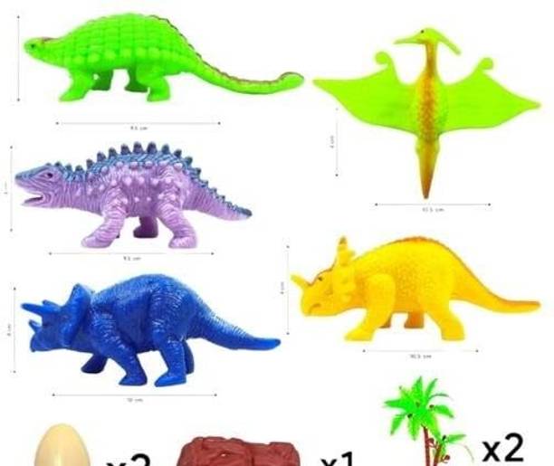 DA Enterprises Cute Dino World Dinosaur Toy Set for Kids – 6 Animals, 2 Eggs & Tree Combo Pack Kids Toys Figure Gag Toy