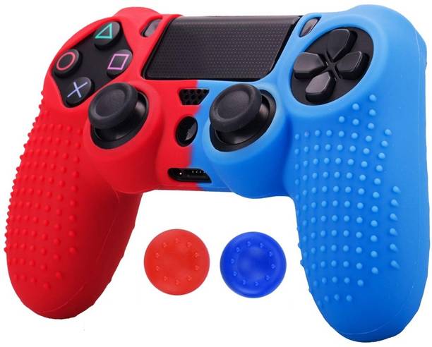 TMG Ps4 Controller Protective Cover for PS4, 2 PC Matching ThumbGrips -Red/Blue  Gaming Accessory Kit