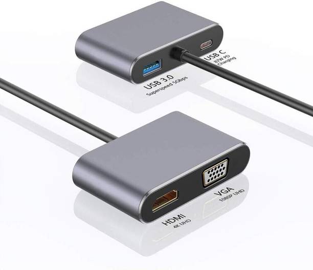 BKC 4-in-1 USB-C Hub Adapter – 4K HDMI, 1080P VGA, USB 3.0 & PD Charging Port Gaming Adapter