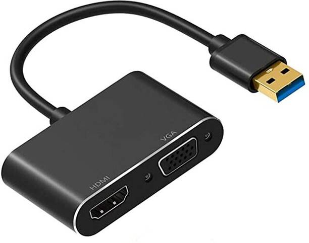 VOOCME USB 3.0 to VGA/HDMI Adapter Converter Dual Multi External USB 3.0 to HDMI & VGA, 2 in 1 Adapter HDMI Connector, USB Hub
