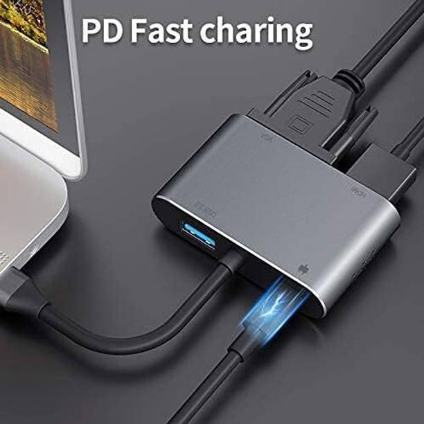 kipek High-Speed 4-in-1 Type C to HDMI/VGA/USB/C Type Port Gaming Adapter