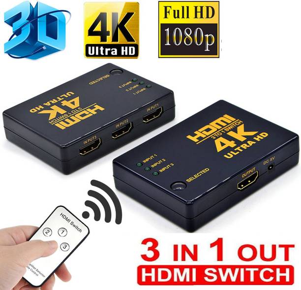 BALRAMA 3 Way HDMI Switch 3x1 with Remote Control 3 Port HDMI Splitter 3 Port IN 1 OUT Gaming Adapter