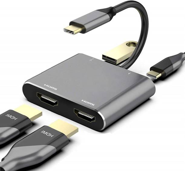 VOOCME 4 IN 1 USB C to Dual HDMI Adapter 4K @ 60hz, 4 in 1 Type C to Dual HDMI, USB 3.0 Gaming Adapter