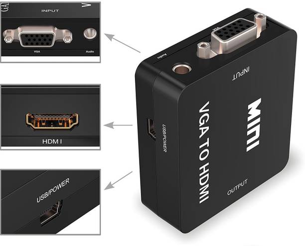 AlexVyan Mini VGA to HD Converter VGA2HDMI Adapter Box Input VGA + 3.5mm Audio Output HD Gaming Adapter