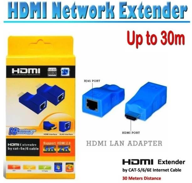 BALRAMA HDMI Extender Range 30 mtr RJ45 Cat5e/6 Network LAN Ethernet Adapter Repeater Gaming Adapter