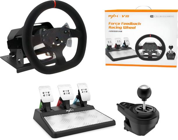 BITWEAVE PXN V10 Gaming Steering Wheel With 3-Foot Holtz Sensor Pedal 3.2nm Direct Drive with Dual Motor Racing Wheel Forced feedback vibration,6+1 Gear Shifter