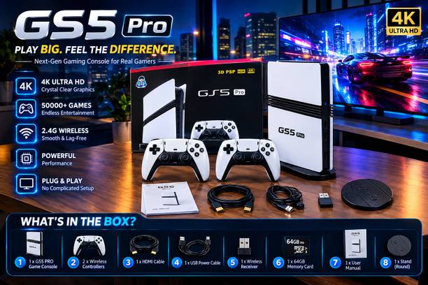 WEARME GS5 Pro 4K 64GB Game Console 64 GB with God of War, Vice City, Liberty City, Tekken