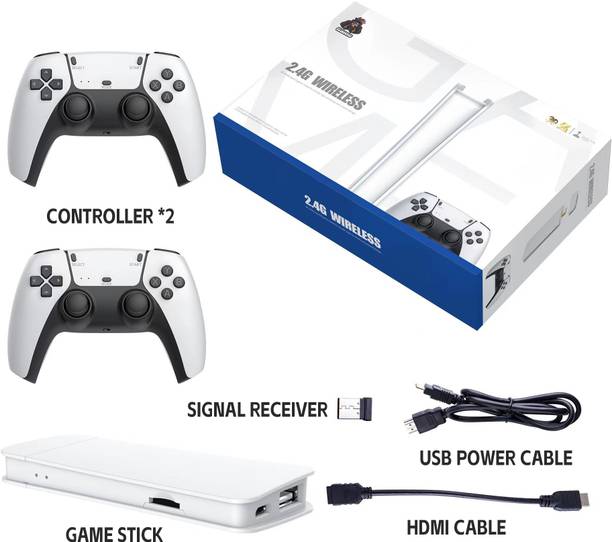 PTCMart Hdmi M15 HD Tv Game Stick 4k 64G With 2.4g Dual Wireless Controllers 64 GB with 15 Emulators, Mario, Crash, GTA, Zelda, Sonic, Tekken3, Street Fighter, 20000+ Games