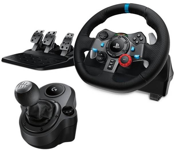 Logitech G29 TRUEFORCE With Shifter PlayStation Edition 900° Rotation Steering Wheel Real Driving Simulator Set Dual-Motor Vibrating Force Feedback for PS5, PS4, PC GB with Premium Car Racing Set, Seamless Handling, Robust Design, Precision Control