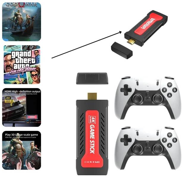 Playtastic GD30 Gamestick Video Game Console with 37000 Built In Classic Retro 2D 3D Games 64 GB with 2 wireless 2.4G Controllers