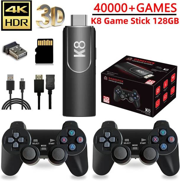 GAMESOUL K8 Game Stick Console 40000+ Inbuilt Games Dual Wireless Sup Video Game Gaming Consoles For TV Video Game Handheld with HDMI Output 20+ Emulator 128 GB with Modern Gamer Love by Fans of Portable, PS5,PS4,PS3,PS2,PS1, Xbox,Nintendo Switch