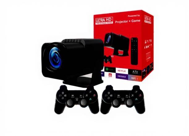 HG WORLD HY320 Pro 4K Supported Game Projector With 2* Wireless Remote Video Game For TV Portable Mini LED Projector for Kids,Gaming Night,Office Presentation,Travel 8 GB with 20,000+ retro games, Native HD/1080p Clarity, 150-Inch Big Screen, Home Theater