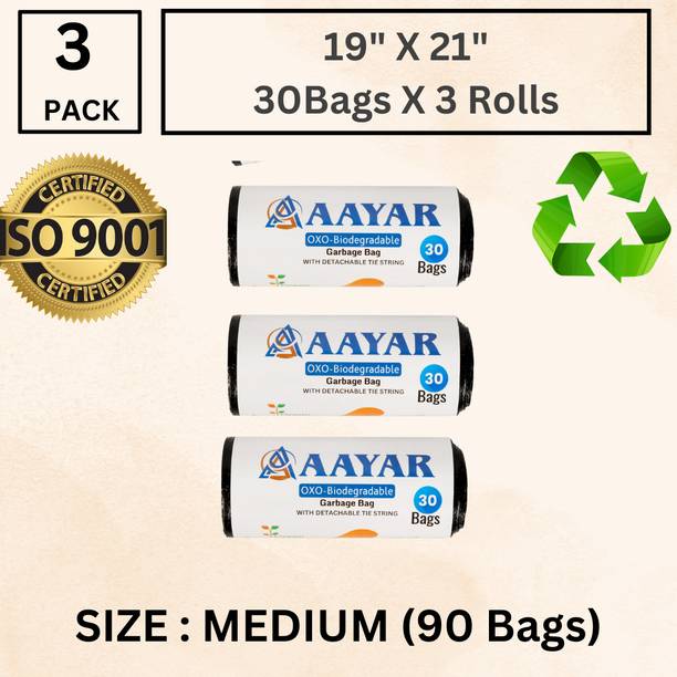 AAYAR PREMIUM 19" X21" Garbage Bag | 30 Bags X 3 Roll Medium 4 L Garbage Bag  Pack Of 90