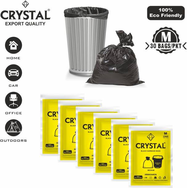 CRYSTAL Biodegradable Pouch 19 x 21 Black - 30 Pcs x 6, Medium 25 L Garbage Bag  Pack Of 180