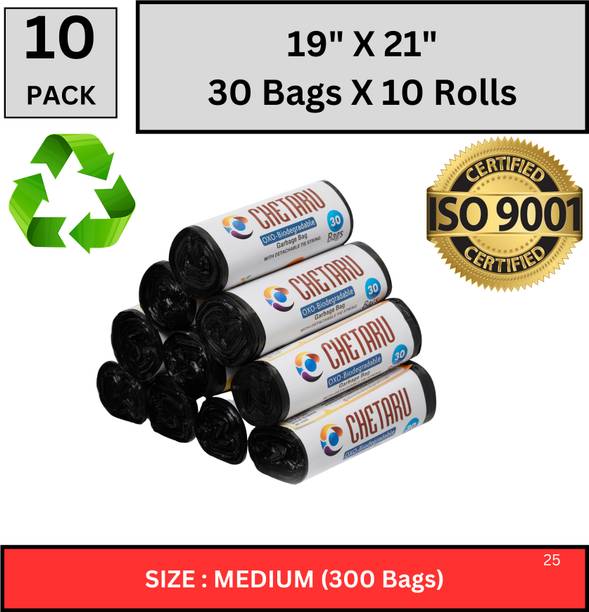 chetaru BioMax Black Garbage Bag - 19x21, (300 Pcs) - Durable & Strong Medium 13.0830000000001 L Garbage Bag  Pack Of 300