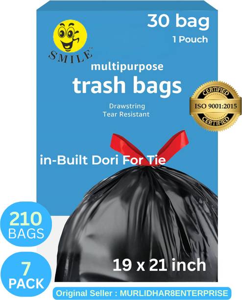 CLOUDTEN Premium Smile Garbage Bag Medium Size Black Color 19 X 21 Inch (Pack of 7) Medium 13 L Garbage Bag  Pack Of 210