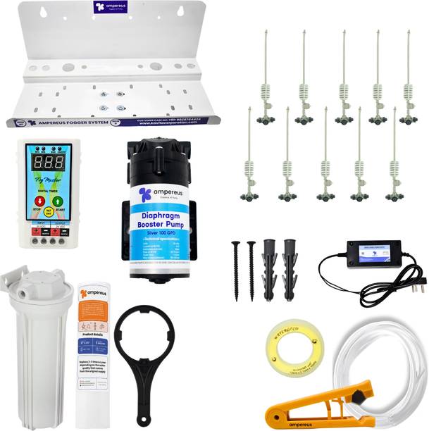 AMPEREUS Efficient Cooling Fogger Kit – 10 Nozzles for Dairy & Poultry, 100GPD 2.5 L Hand Held Sprayer