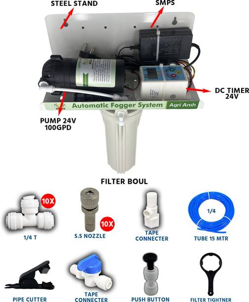 Agriansh High-Pressure Irrigation Fogger Misting System Kit with 100GPD Pump For outdoor 100 L Hand Held Sprayer