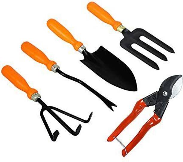 Unique Collection Hub Gardening Tool Set of 5 pcs Double Cut, Weeder, Big Trowel, Fork & Cultivator Garden Tool Kit