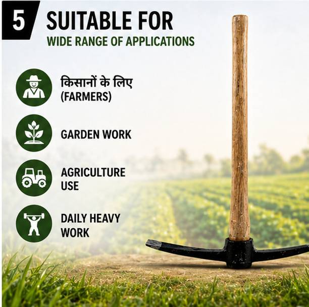 SKS AGRICO Heavy Duty Iron Pickaxe(Gainti)Mattock with Wooden Handle|Double Digging Tool Garden Tool Kit