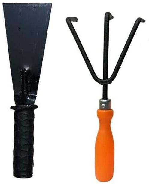 AARAV Garden Tool Set - 2 Pcs (3 inch Khurpa, Cultivator/Rake) Home,Terrace Gardening Garden Tool Kit
