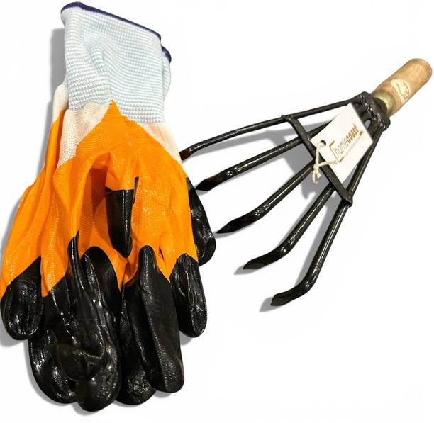 homecoast Premium 16 inch Hand Cultivator & Reusable Gloves set Garden Tool Kit