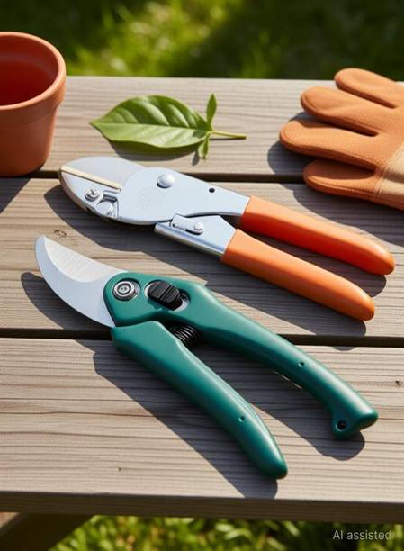 GROWTOP Flemingo Orange Garden Shears, Garden Pruner, Gardening Cut Tools + Garden Scissor, Garden Shears Pruners Scissor, Cutter Anvil Pruner (Manual) Garden Tool Kit
