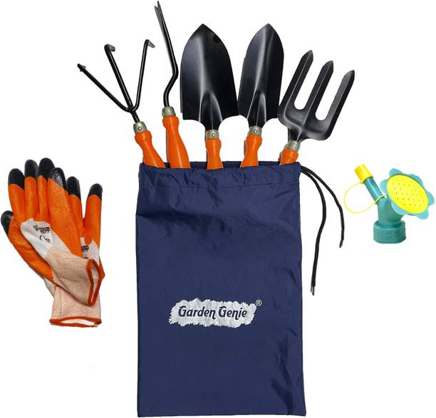 Garden Genie Gardening Tools Kit (Cultivator, Weeder, Fork, 2 Trowel, Sprinkler & Gloves) Garden Tool Kit