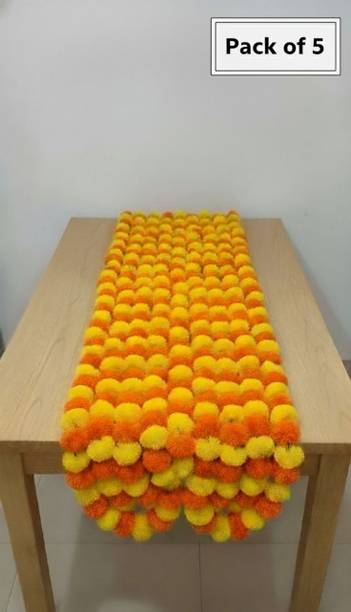 ECOMITTAL Artificial Marigold Garland Orange + Yellow Mix Pack of 5 Strings Plastic Garland