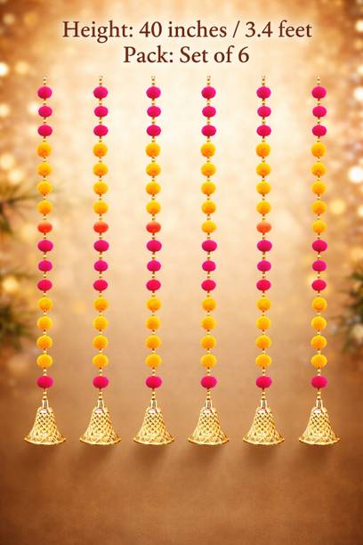 jaismeen creation Pink, yellow wall hanging for Decor Diwali ,Haldi, Mehndi Decor,All type Handicraft, plaastic bell,beads, cotton pompom Garland