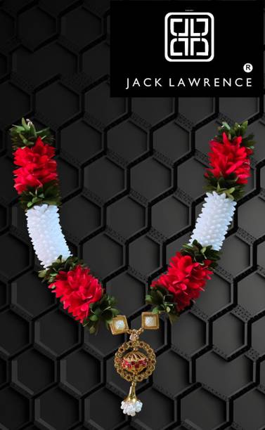 Jack Lawrence 16-Inch Artificial Floral Garland/mala with Decorative Pendant Red, White&Green Cotton, PLastic Beads Garland
