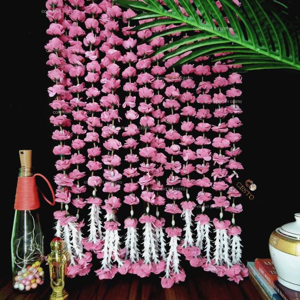 CESTO Artificial Rose Gulab, String/Ladi/Mala for Diwali/Marriage/Door Decoration Item Velvet Flower, Ganesh Chaturthi, Janmashtami, Festival, Temple, Home, Mandir Garland