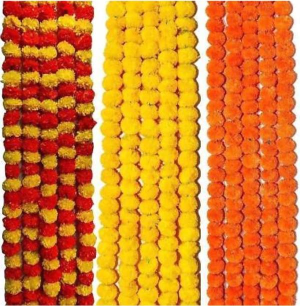 ARKCreations Artificial Marigold Flower for decoration Purpose pack of 15 orange & yellow Plastic Garland