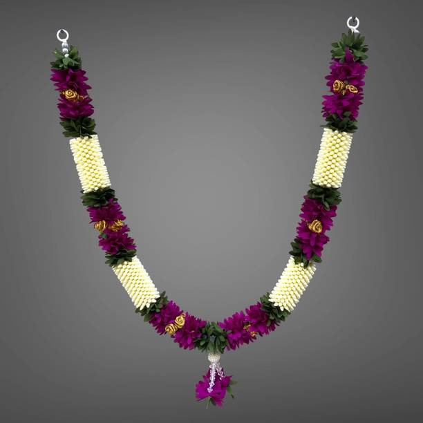 Isha ISHA Handmade Garland Mala for God Photo Frame Decoration White and Radish Soft Fabric Garland