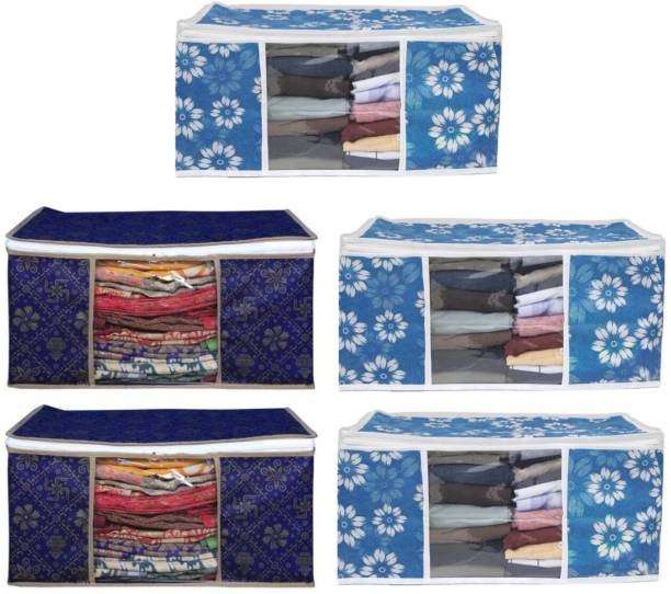 Evolves New Cover Pack Of 5 Pic Whit High Quality Non Woven With Window Saree cover All Type Of Cloths, Wardrobe Organizer, Space Saver Box Sky Flower Design
