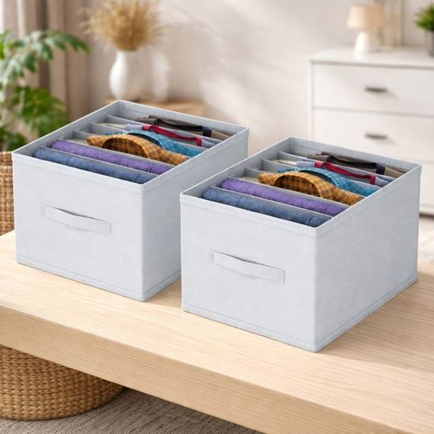 infinity craft Non-Woven Clothes Organizer Cover for Wardrobe/Foldable Cupboard Storage Boxes Rectangular Almirah Organizers for Shirts/T-Shirts/Jeans/Pants, Set of 2