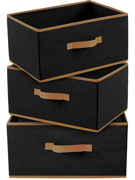 Wonstiar Multipurpose Fabric Storage Box/Basket Organizer with Handle | Heavy Non-Woven Shelf & Wardrobe Storage for Clothes, Kids Toys, Towels & Books Drawer Organizer Box (40×29×23) cm, (Pack of 3)