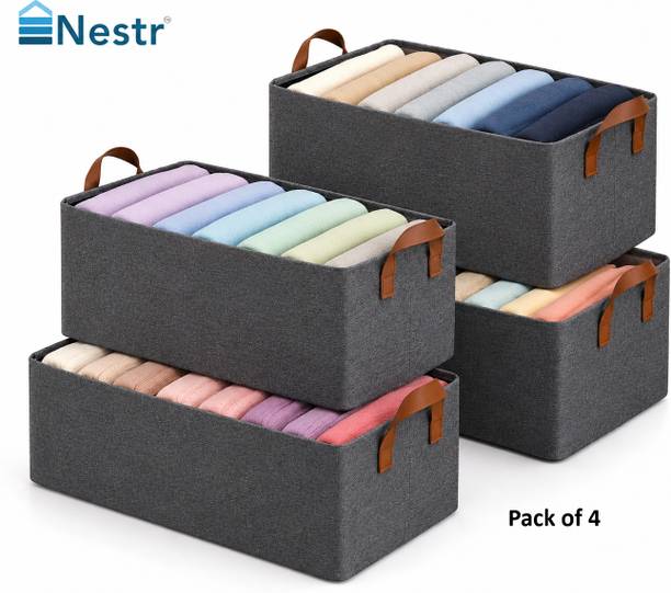 NESTR Storage Box Foldable Fabric Storage Box Large For Mutipurpose Organisationisation Cloth Organizer For wardrobe Cupboard Organizers Shelf Organizer Pack of 4