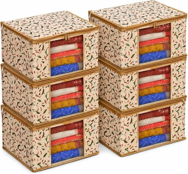 HOTCORNER Cloth storage box Pack of 6 Storage organizer Saree cover Storage bag Cloth bag Organizer box Saree Cloth organiser for wardrobe Packing bags Travel organizer Space saver bag