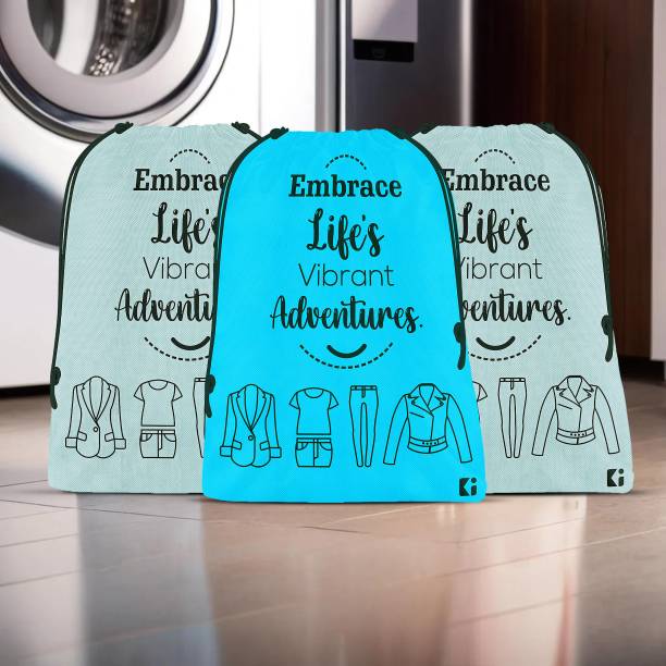 KUBER INDUSTRIES Storage Bag Pack of 3 Cloth Storage Bag for Travel|Medium|Sky Blue & Grey 87KM21031