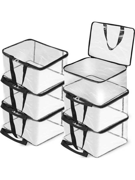 HOMIFY Transparent PVC Storage Bag with zipper for Saree, Clothes, Lehenga, Blankets, Bedsheets, Toys | Wardrobe Organizer, Cloth organizer _(PACK OF 6)_ garment cover, Clear Storage Box Bag, 40x32x22 Cm