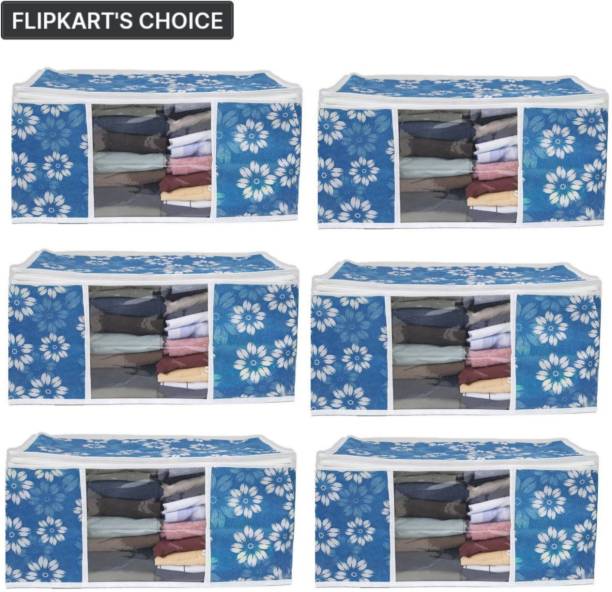 Evolves New Trending Design 6 Pic High Quality Non Woven With Window Saree cover All Type Of Cloths, Wardrobe Organizer, Space Saver Box Classic Sky Colour Combo Offer