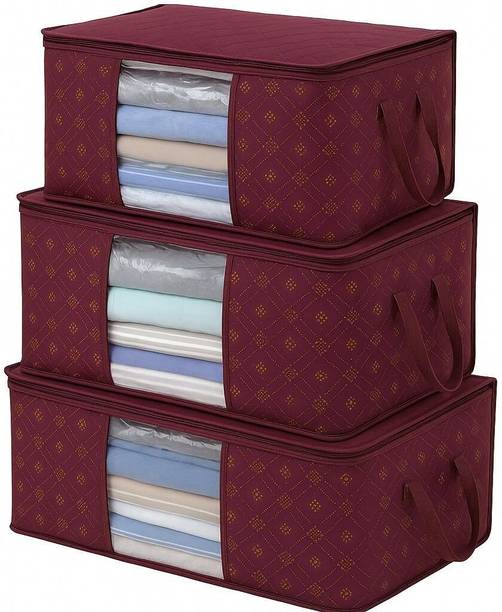 CUTBAZZ 3 Set Foldable Clothes Storage Bag with Transparent Window (Pack 1 Set of 3) 3 Set